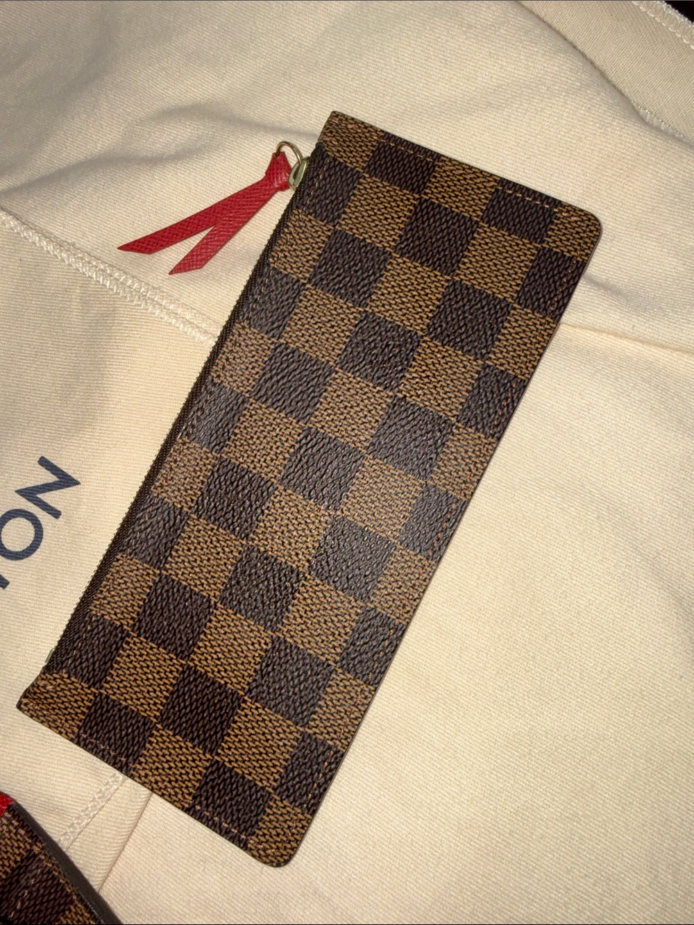 Louis Vuitton Brown Damier Ebene Checkered Wallet with Red Snap - Picture 9 of 11